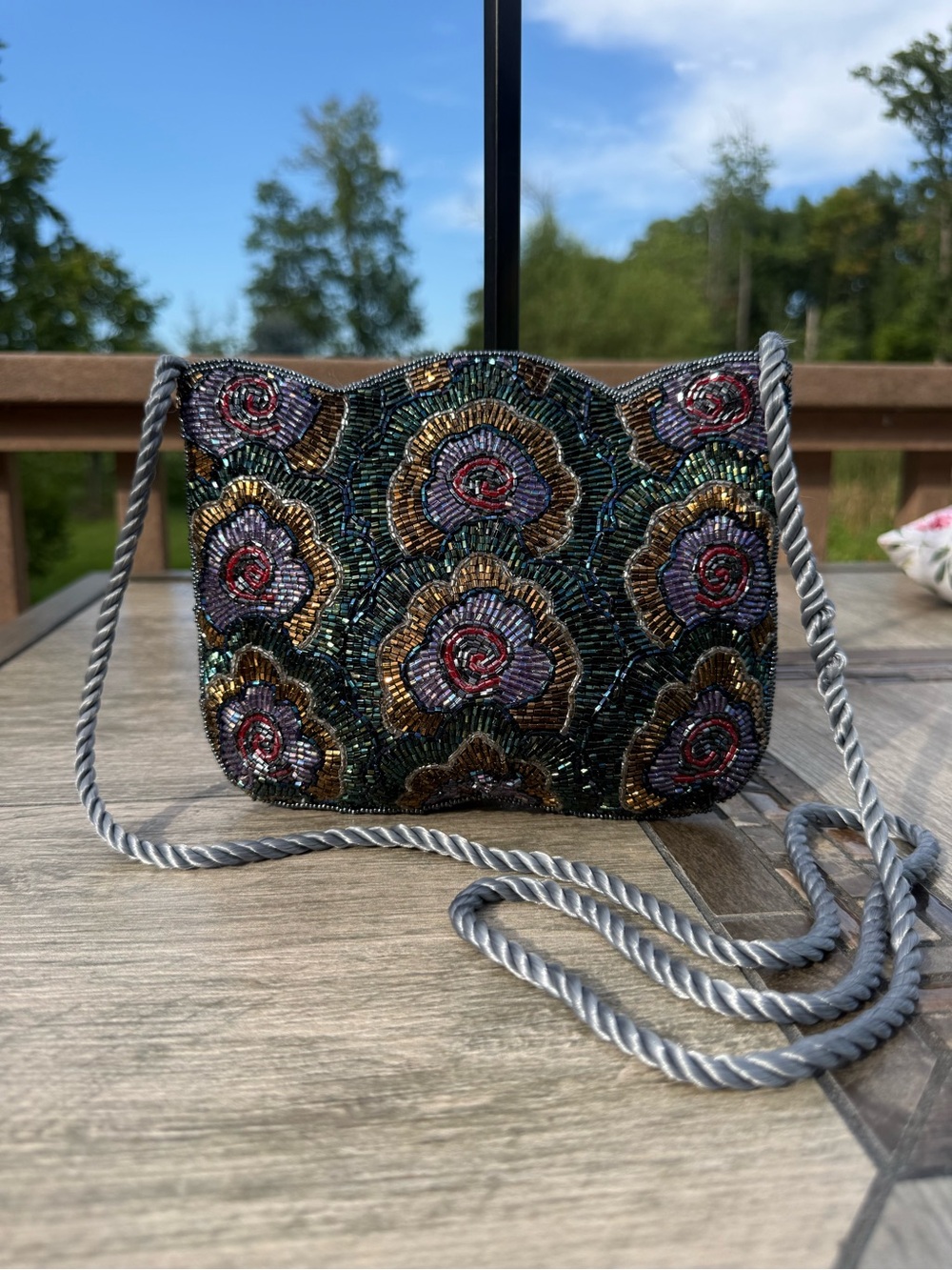 EUC Vintage seed bead Floral Scallop Hem Evening Bag - Picture 3 of 13